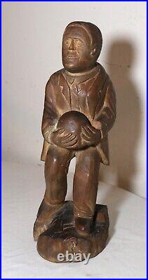 Antique 1800's Folk Art hand carved wood figural man sculpture statue figure