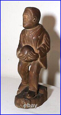 Antique 1800's Folk Art hand carved wood figural man sculpture statue figure