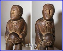 Antique 1800's Folk Art hand carved wood figural man sculpture statue figure