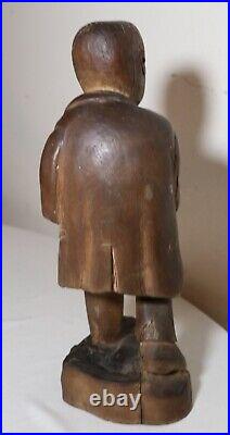 Antique 1800's Folk Art hand carved wood figural man sculpture statue figure