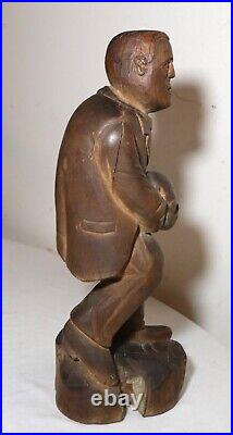 Antique 1800's Folk Art hand carved wood figural man sculpture statue figure