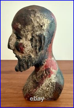 Antique 1800's Hand Carved Wooden Saint Bust Sculpture Statue Hat Mold Figure