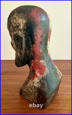 Antique 1800's Hand Carved Wooden Saint Bust Sculpture Statue Hat Mold Figure