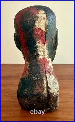 Antique 1800's Hand Carved Wooden Saint Bust Sculpture Statue Hat Mold Figure