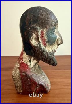Antique 1800's Hand Carved Wooden Saint Bust Sculpture Statue Hat Mold Figure