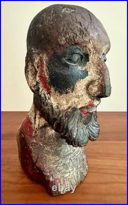 Antique 1800's Hand Carved Wooden Saint Bust Sculpture Statue Hat Mold Figure