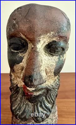 Antique 1800's Hand Carved Wooden Saint Bust Sculpture Statue Hat Mold Figure
