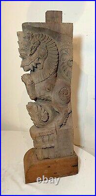 Antique 1800's carved wood Tibetan sculpture dragon architectural salvage art
