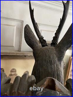 Antique 1800s Black Forest Carved Deer Head Antlers Stag Art German Country