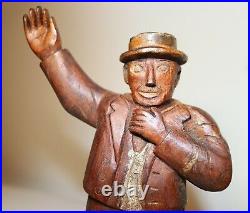 Antique 1871 Folk Art hand carved wood figural man sculpture statue figure 19thc