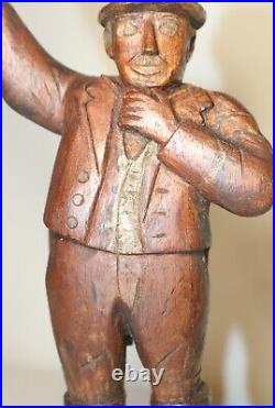 Antique 1871 Folk Art hand carved wood figural man sculpture statue figure 19thc