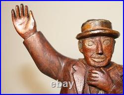 Antique 1871 Folk Art hand carved wood figural man sculpture statue figure 19thc