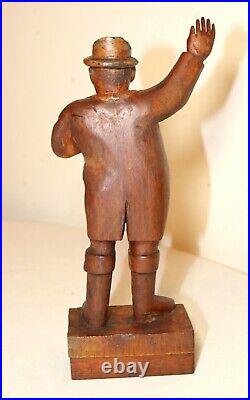 Antique 1871 Folk Art hand carved wood figural man sculpture statue figure 19thc