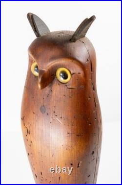 Antique 1981 Carved Folk Art Owl Decoy After Smithsonian Museum, Signed