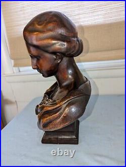 Antique 19th Century European Hand Carved Bust of Woman 18T RARE