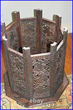 Antique 19th Century Indian Intricately Carved Hexagonal Side Table, c1880
