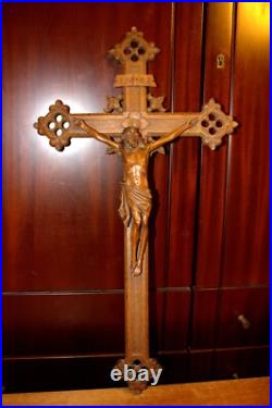Antique 23 Hand Carved Wood Carving Jesus Wall Crucifix Cross Sculpture Figure Antique 23 Hand Carved Wood Carving Jesus Wall Crucifix Cross Sculpture Figure
