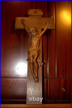 Antique 23 Hand Carved Wood Carving Jesus Wall Crucifix Cross Sculpture Figure Antique 23 Hand Carved Wood Carving Jesus Wall Crucifix Cross Sculpture Figure