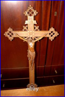 Antique 23 Hand Carved Wood Carving Jesus Wall Crucifix Cross Sculpture Figure Antique 23 Hand Carved Wood Carving Jesus Wall Crucifix Cross Sculpture Figure