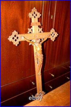 Antique 23 Hand Carved Wood Carving Jesus Wall Crucifix Cross Sculpture Figure Antique 23 Hand Carved Wood Carving Jesus Wall Crucifix Cross Sculpture Figure