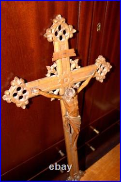 Antique 23 Hand Carved Wood Carving Jesus Wall Crucifix Cross Sculpture Figure Antique 23 Hand Carved Wood Carving Jesus Wall Crucifix Cross Sculpture Figure
