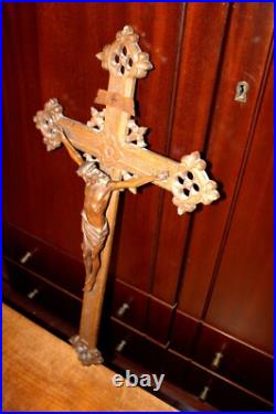 Antique 23 Hand Carved Wood Carving Jesus Wall Crucifix Cross Sculpture Figure Antique 23 Hand Carved Wood Carving Jesus Wall Crucifix Cross Sculpture Figure