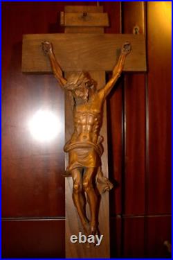 Antique 23 Hand Carved Wood Carving Jesus Wall Crucifix Cross Sculpture Figure Antique 23 Hand Carved Wood Carving Jesus Wall Crucifix Cross Sculpture Figure