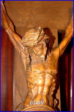 Antique 23 Hand Carved Wood Carving Jesus Wall Crucifix Cross Sculpture Figure Antique 23 Hand Carved Wood Carving Jesus Wall Crucifix Cross Sculpture Figure