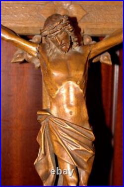 Antique 23 Hand Carved Wood Carving Jesus Wall Crucifix Cross Sculpture Figure Antique 23 Hand Carved Wood Carving Jesus Wall Crucifix Cross Sculpture Figure