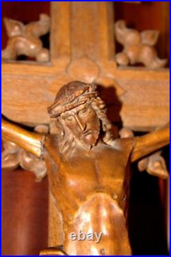 Antique 23 Hand Carved Wood Carving Jesus Wall Crucifix Cross Sculpture Figure Antique 23 Hand Carved Wood Carving Jesus Wall Crucifix Cross Sculpture Figure