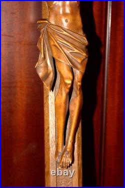 Antique 23 Hand Carved Wood Carving Jesus Wall Crucifix Cross Sculpture Figure Antique 23 Hand Carved Wood Carving Jesus Wall Crucifix Cross Sculpture Figure