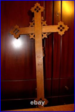 Antique 23 Hand Carved Wood Carving Jesus Wall Crucifix Cross Sculpture Figure Antique 23 Hand Carved Wood Carving Jesus Wall Crucifix Cross Sculpture Figure