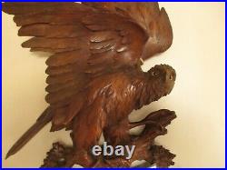Antique 29 Black Forest Carved Hawk Eagle Mirror Swiss Wood Carving