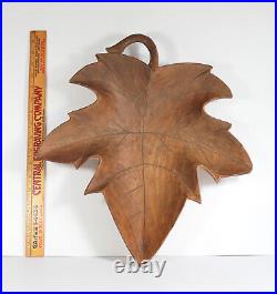 Antique ANDRE DUBE MAPLE LEAF BOWL Quebec Hand Carved Folkart Wood Sculpture