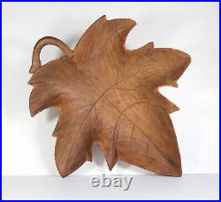 Antique ANDRE DUBE MAPLE LEAF BOWL Quebec Hand Carved Folkart Wood Sculpture