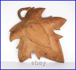 Antique ANDRE DUBE MAPLE LEAF BOWL Quebec Hand Carved Folkart Wood Sculpture