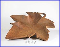 Antique ANDRE DUBE MAPLE LEAF BOWL Quebec Hand Carved Folkart Wood Sculpture