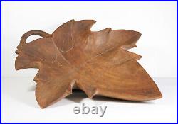 Antique ANDRE DUBE MAPLE LEAF BOWL Quebec Hand Carved Folkart Wood Sculpture