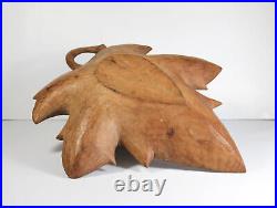 Antique ANDRE DUBE MAPLE LEAF BOWL Quebec Hand Carved Folkart Wood Sculpture