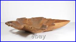 Antique ANDRE DUBE MAPLE LEAF BOWL Quebec Hand Carved Folkart Wood Sculpture