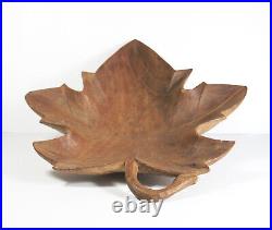 Antique ANDRE DUBE MAPLE LEAF BOWL Quebec Hand Carved Folkart Wood Sculpture