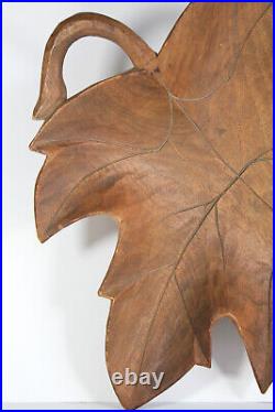 Antique ANDRE DUBE MAPLE LEAF BOWL Quebec Hand Carved Folkart Wood Sculpture