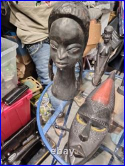 Antique African Ebony Carved/Painted Tribal Warrior Couple Figurines Sculptures Antique African Ebony Carved/Painted Tribal Warrior Couple Figurines Sculptures