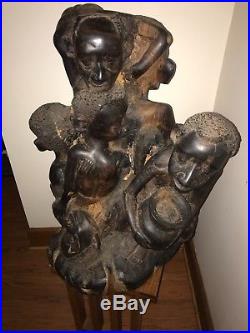 Antique African Huge Tree Of Life Ebony Makonde Carved Art Wood Sculpture Large