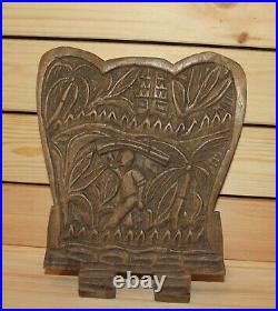 Antique African hand carving wood wall hanging plaque landscape