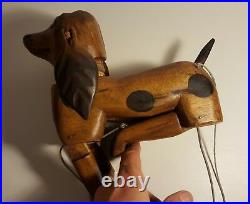 Antique American Folk Art Marionette Dog Beagle Wood Carving Articulated Head