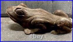 Antique American Monumental Sculpture Carved Wood Frog Outstanding Powerful