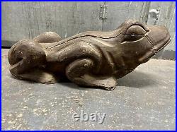 Antique American Monumental Sculpture Carved Wood Frog Outstanding Powerful