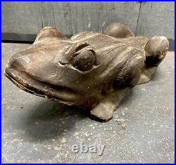 Antique American Monumental Sculpture Carved Wood Frog Outstanding Powerful