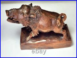 Antique Anton Fischer Oberammergau Blackforest Germany Wood Wild Boar Sculpture